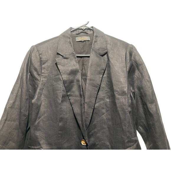 Quince European 100% Linen Structure Blazer Women Large Black Preppy Office Goth - Picture 8 of 16
